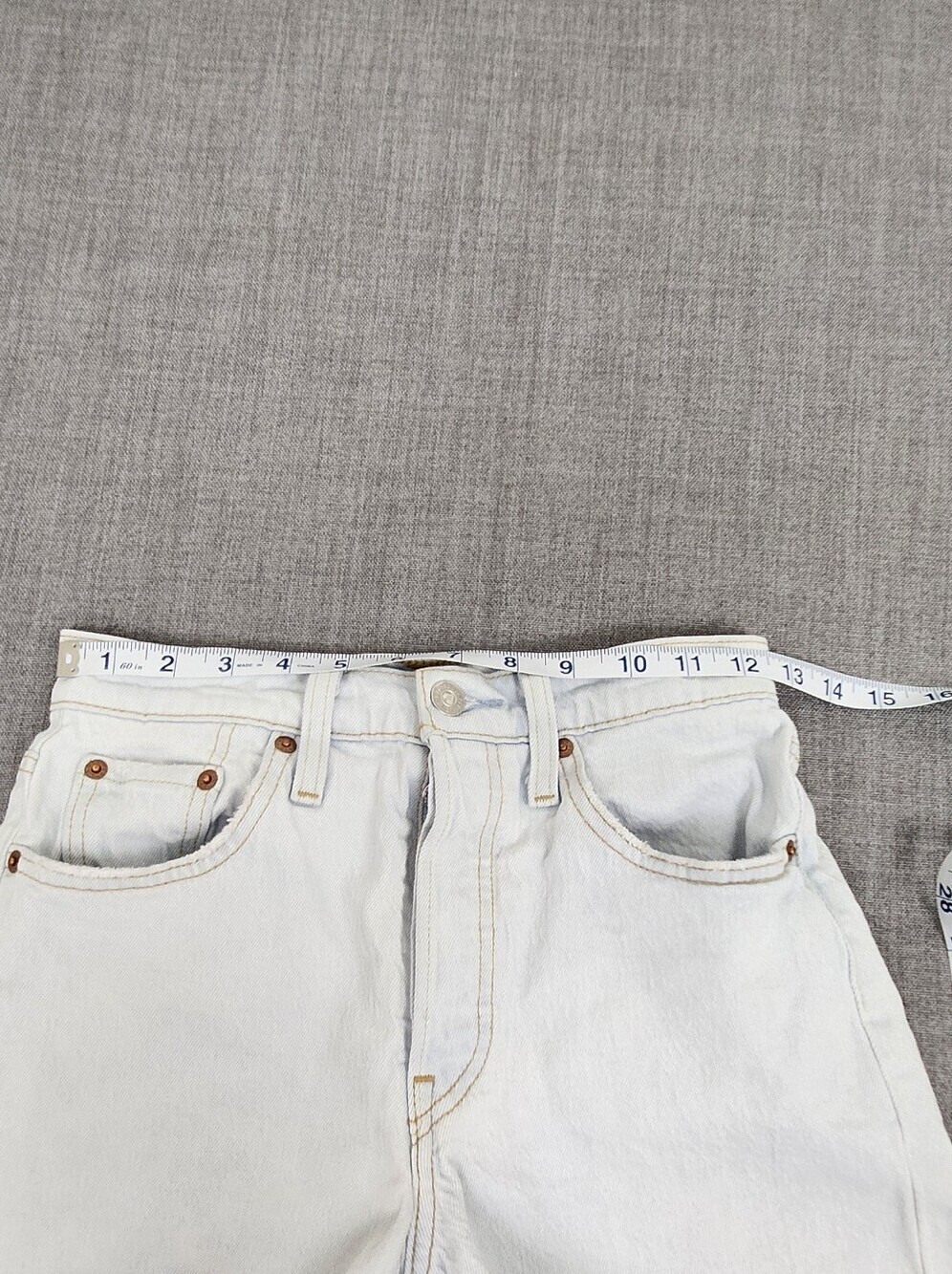 Levis 501 Button Fly Cut Off Style Distressed Cotton Blend Denim Jean Shorts 24 - Picture 6 of 9